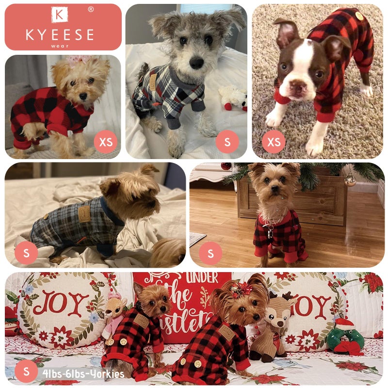 KYEESE Dog Pajamas Soft Plaid Pjs Comfy Doggie Jammies for Small Dogs Boy Girl Velvet Stretchy Dog Clothes Coat Pet Onesie, Grey, Small - Image 4